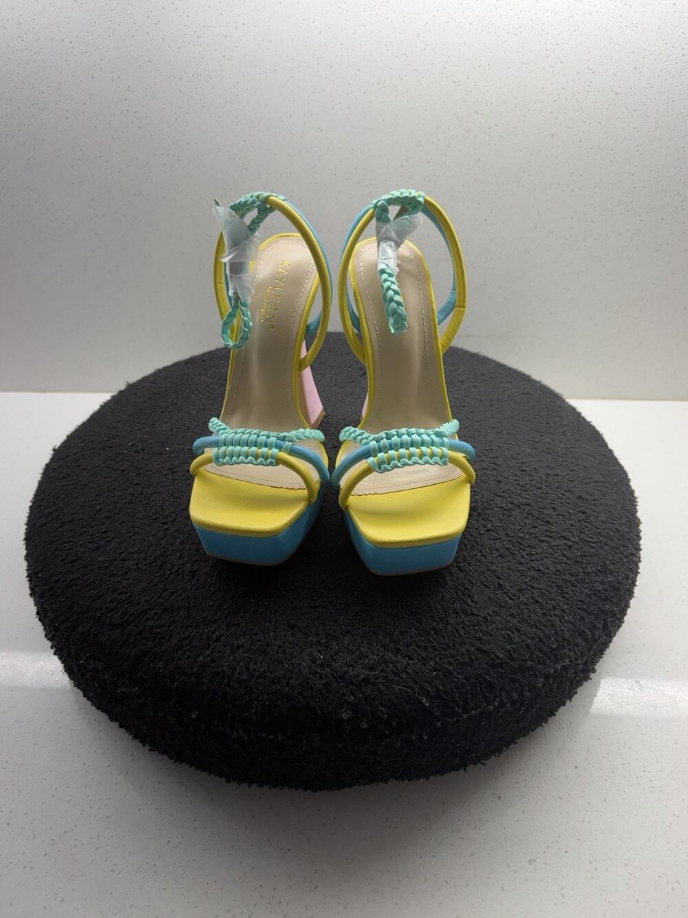 Kayleen Silver Navy White Woven Platform Sandals Cork Flare Heels NWOB